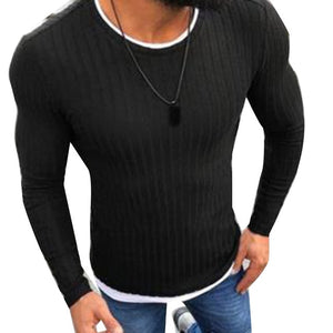 Fashion  Men Sweater Top Color Block Patchwork O Neck Long Sleeve Pullover Knitted Sweater For Men's Clothings Winter