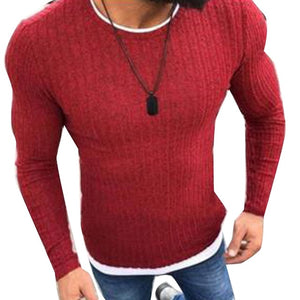 Fashion  Men Sweater Top Color Block Patchwork O Neck Long Sleeve Pullover Knitted Sweater For Men's Clothings Winter