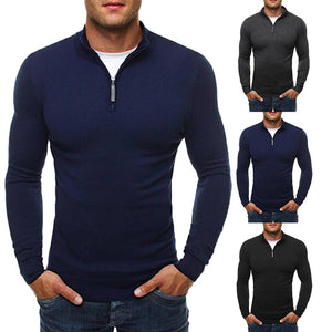 Casual Sweater Men Solid Color Stand Collar Long Sleeve Men Sweater Zipper Knit sueter hombre Black Grey Navy Blue erkek kazak