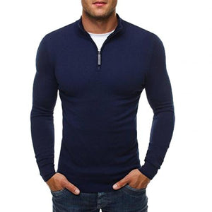 Casual Sweater Men Solid Color Stand Collar Long Sleeve Men Sweater Zipper Knit sueter hombre Black Grey Navy Blue erkek kazak