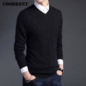 COODRONY Merino Wool Sweater Men Autumn Winter Thick Warm Sweaters And Pullovers Casual V-Neck Pure Wool Sweater Pull Homme 7305