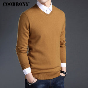 COODRONY Merino Wool Sweater Men Autumn Winter Thick Warm Sweaters And Pullovers Casual V-Neck Pure Wool Sweater Pull Homme 7305