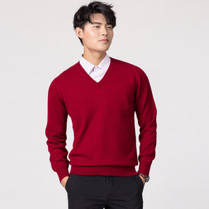 Man Pullovers Winter New Fashion Vneck Sweater Cashmere and Wool Knitted Jumpers Men Woolen Clothes Hot Sale Standard Male Tops