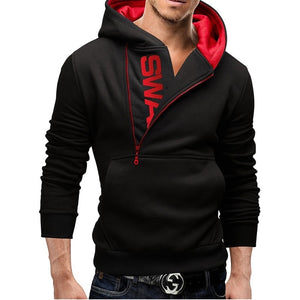 Side Zipper Hoodies Men Cotton Sweatshirt Spring Letter Print Sportswear Slim Pullover Tracksuit Hip Hop Streetwear