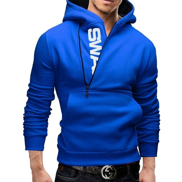 Side Zipper Hoodies Men Cotton Sweatshirt Spring Letter Print Sportswear Slim Pullover Tracksuit Hip Hop Streetwear