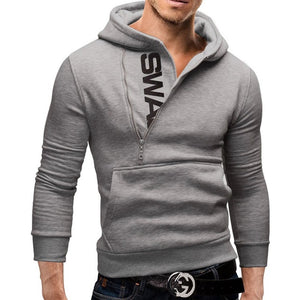 Side Zipper Hoodies Men Cotton Sweatshirt Spring Letter Print Sportswear Slim Pullover Tracksuit Hip Hop Streetwear