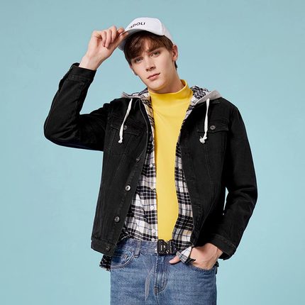 SEMIR denim Jacket men coat dark Blue Casual Teens Denim Jacket cotton Turn-down Collar Long Sleeve Denim Bomber jackets man