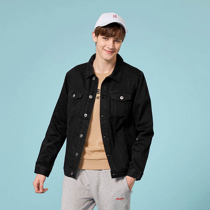 SEMIR denim Jacket men coat dark Blue Casual Teens Denim Jacket cotton Turn-down Collar Long Sleeve Denim Bomber jackets man