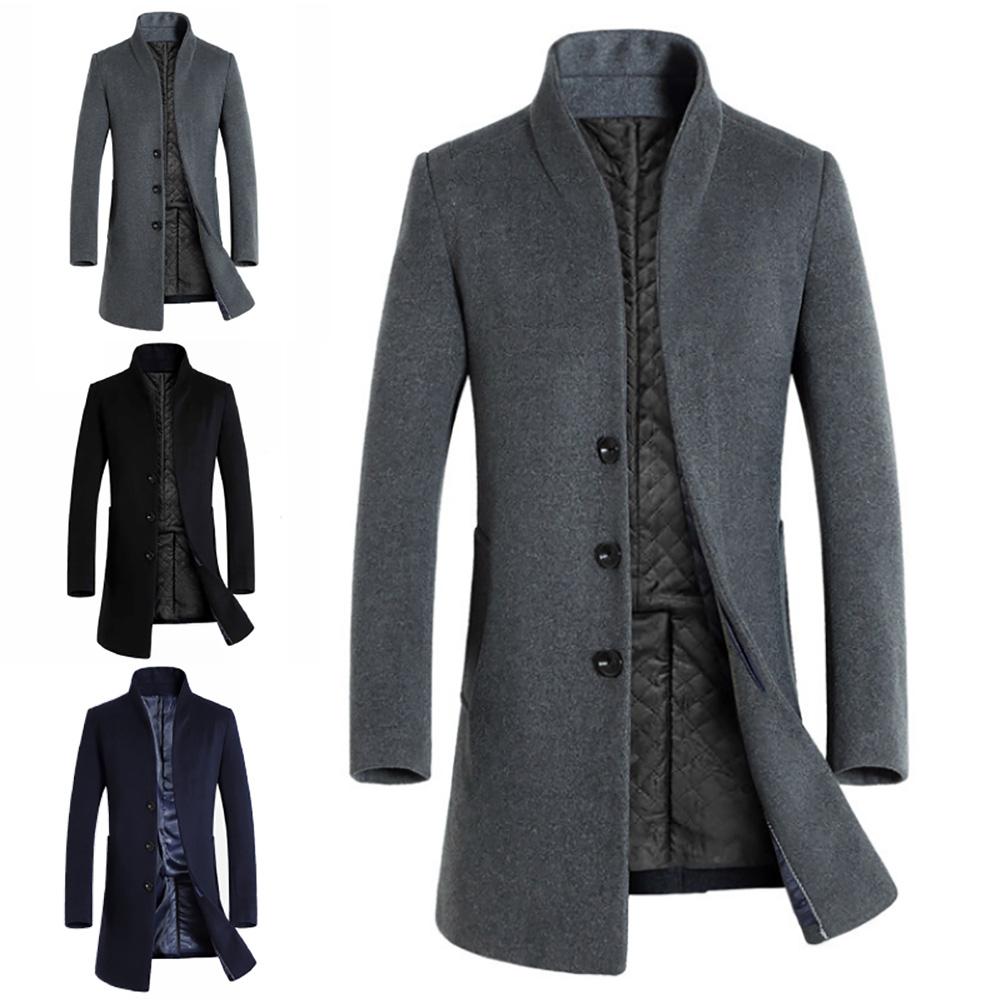 Men Winter Warm Solid Color Woolen Trench Coat Slim Outwear Overcoat Long Jacket Thickened Men Coats Jackets wool coat