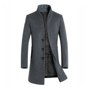 Men Winter Warm Solid Color Woolen Trench Coat Slim Outwear Overcoat Long Jacket Thickened Men Coats Jackets wool coat