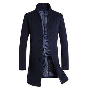 Men Winter Warm Solid Color Woolen Trench Coat Slim Outwear Overcoat Long Jacket Thickened Men Coats Jackets wool coat