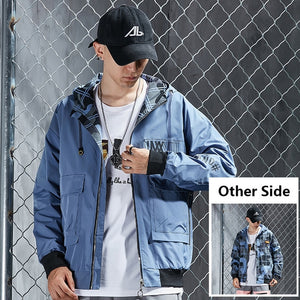 Double Side Men's Windbreaker Jacket for Men Streetwear Male Outerwear Casual Men's Winter Black Jacket Hooded Clothing Hip Hop