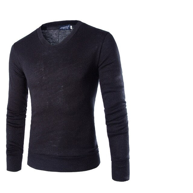 2019 Men Pullovers Long Sleeves Autumn Winter Thin Warm Bottoming Shirts Solid V-neck Knitted Casual Slim Fit Sweaters Plus Size